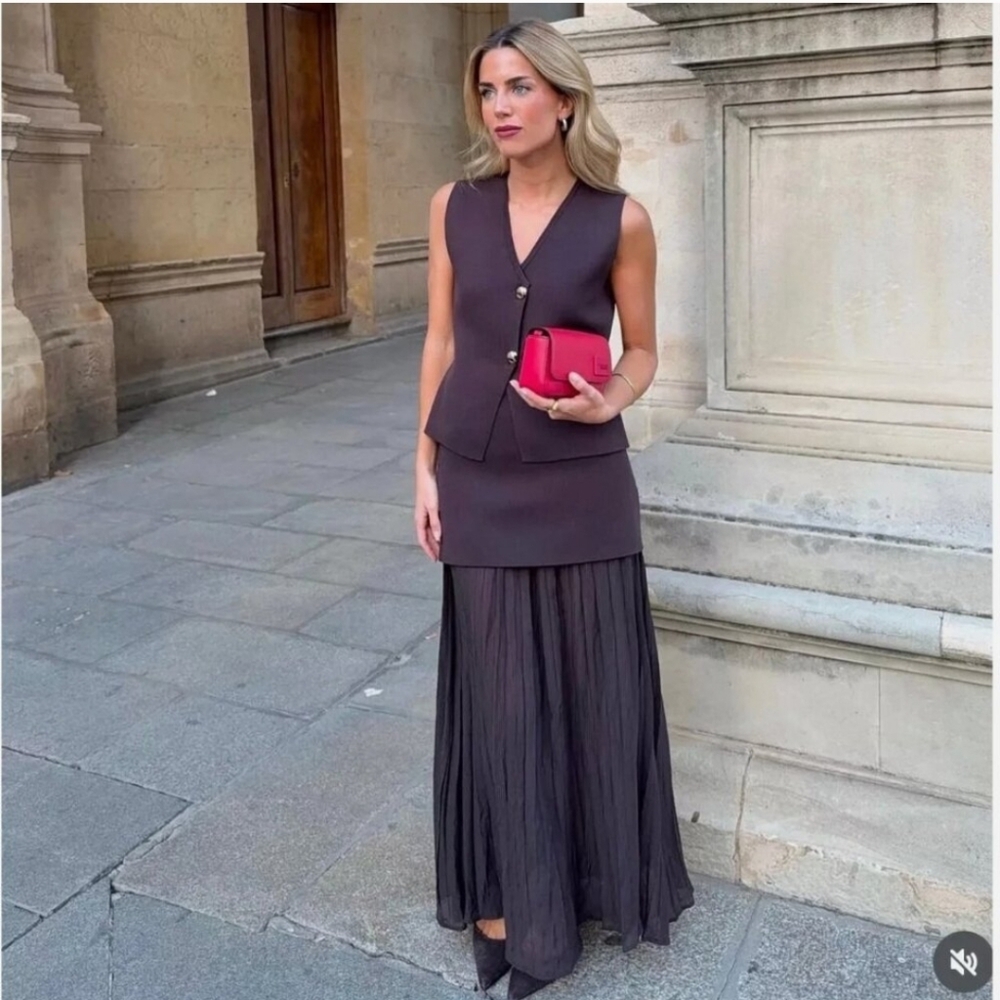 Zara Brown Maxi Pleated Skirt 🤎